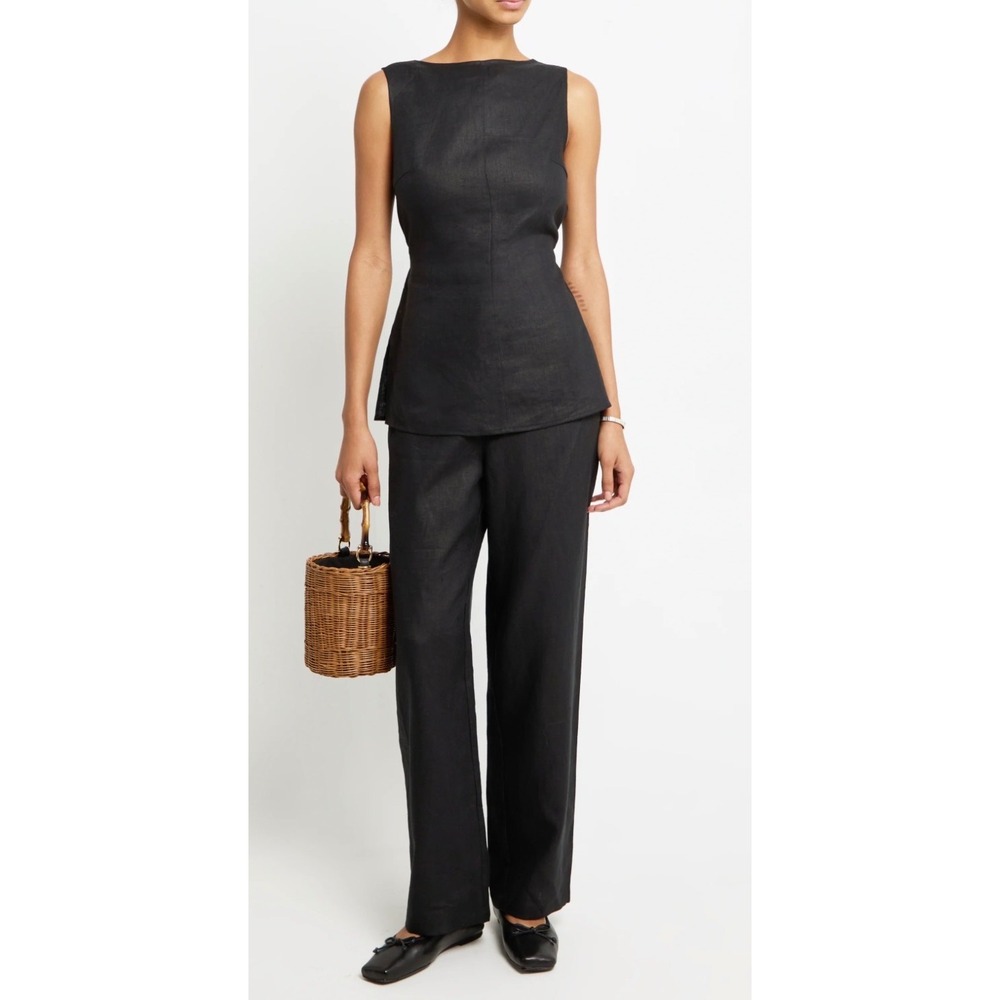 Few Moda o.p.t. Black Linen Blend Sleeveless Top and Wide Leg Pants Matching Set